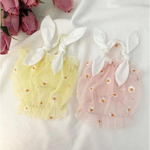 Summer Pet Dog Cat Clothes New Korean Mesh Teddy Bichon Bulldog Daisy Sling Skirt Dress for Medium Small Dogs Luxury Dress Girl