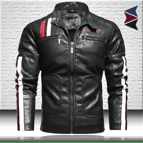 Men Motorcycle Leather Jacket 2021 Trendy New Faux Leather Jacket Mens Bomber Jacket with Embroidery Epaulet Biker Leather Coat