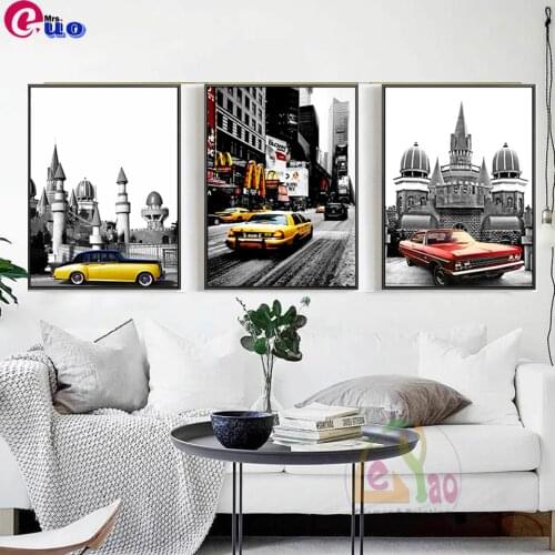 Full Square Diamond Art Painting Kits Landscape 3pcs Diy Diamond Embroidery Street View Taxi Handmade Home Decor Gift Triptych