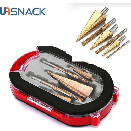 6Pcs HSS Straight Groove Step Drill Bit Set Steel Titanium Coated Wood Metal Hole Cutter Core Drill Bit + 3 6 8MM Saw Drill Set