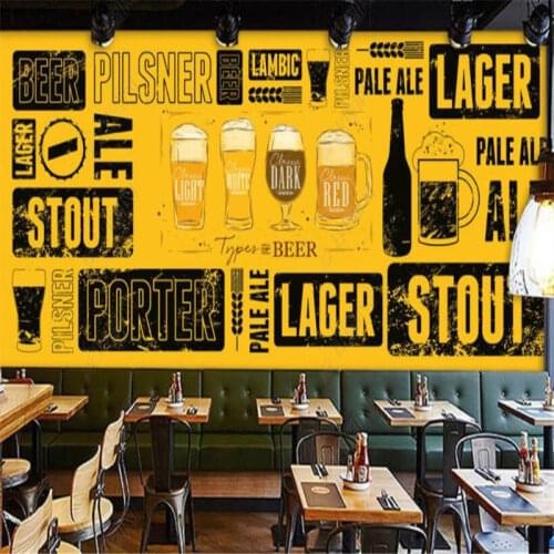 Custom hand-painted beer theme wall paper bar KTV restaurant industrial decor mural self-adhesive wallpaper Papel De Parede 3d