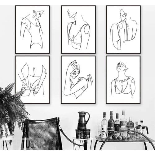 Wall Art Canvas Painting Line Drewing Pretty Girl Body Black White Nordic Posters And Prints Wall Pictures For Living Room Decor