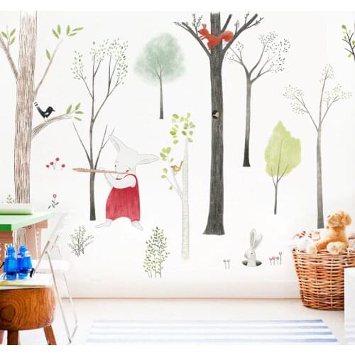 Large Animal Wall Stickers Nordic Style Cartoon Tree Kids Rooms Decor Aesthetic Poster on the Wall Things for Boy Girl Room Art