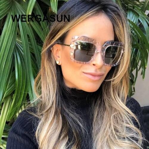 WERGASUN Vintage Oversized Square Sunglasses Women Brand Designer Luxury Retro Black Frame Sun Glasses Female UV400 Shades