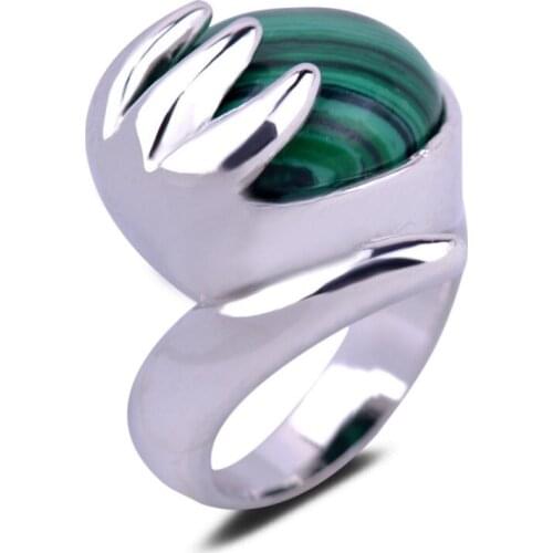 Wholesale 10 Pcs Silver Plated Malachite Stone Geometric Shape Finger Ring for Party Gift Jewelry