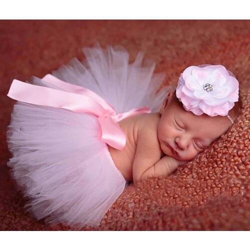 Baby Tutus Newborn Full Fluffy Tutu Skirt matching Crochet Flower Headband Tutu Style Photography Props Baby Gift TS065