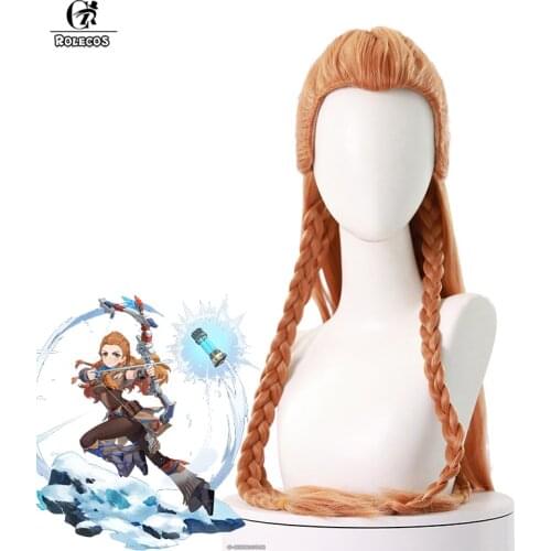ROLECOS Game Genshin Impact Aloy Cosplay Wig Brown Braided Wigs Halloween Hair Heat Resistant Synthetic Hair