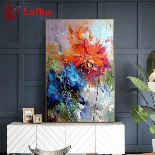 Full square round diamond painting Abstract painting blue orange flower diamond mazayka embroidery crystal diamond decor