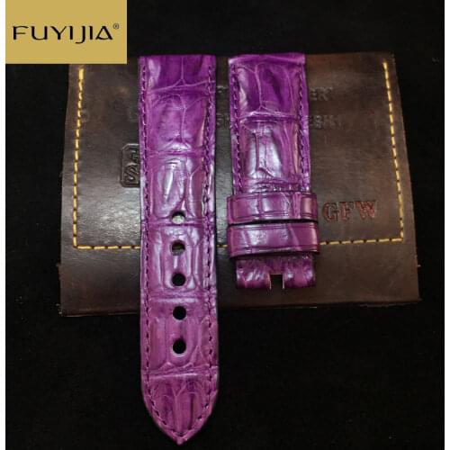 FUYIJIA 20MM Purple Alligator Watchbands Women Custom Brand Watch Substitute Strap Crocodile Leather Belt Handmade Watch Band 19