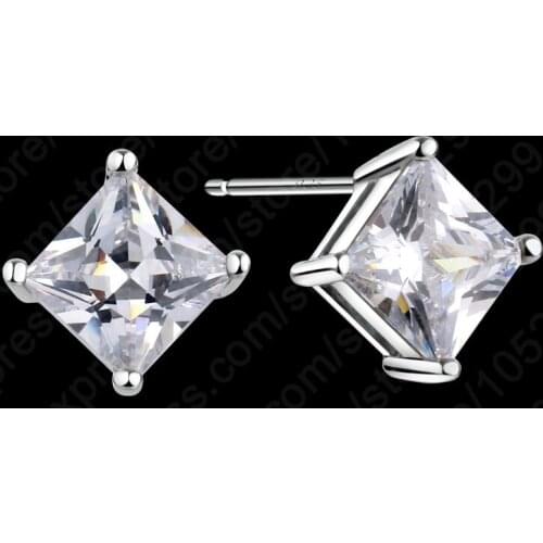 Women Classic BrithdayJewelry Gifts 925 Sterling Silver CZ Stud Earrings Geometry Shape Free Shipping