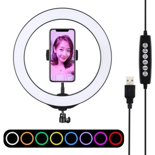 4.7/6.2/10.2 Inch RGBW Dimmable LED Ring Light Youtube Vlogging Photography Video Live Broadcasting Light & Cold Shoe Ball Head