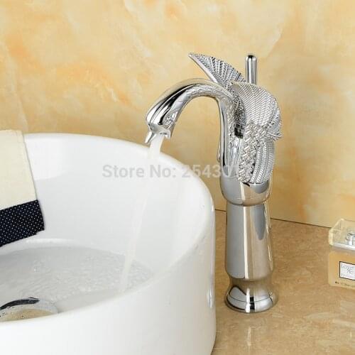 Basin Tall Faucets Chrome Brass Luxury Swan Style Sink Mixer Taps Bathroom Washbasin Hot And Cold Water Faucet Single Hole ZR687