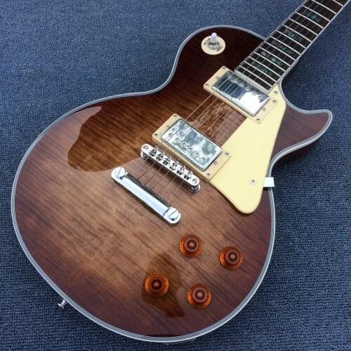 High quality electric guitar, tiger Flame Maple top, brown electric guitar,rosewood fingerboard,Abalone Flower inlaid fingerboa