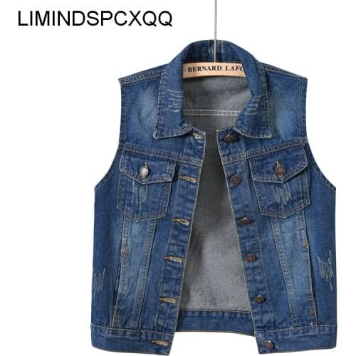 Kamizelka Damska 2021 Plus Size 5XL Slim Spring Fashion Female Denim Jackets Clothing Autumn Blue Frayed Ladies Coat Tops Summer