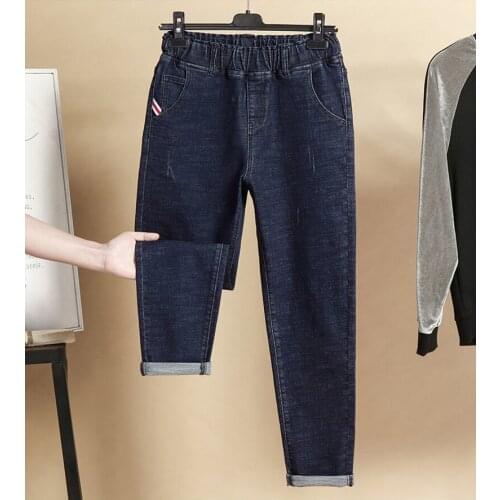 100Kg L-6XL Plus Size Womens Fashion Elastic Waist Loose Jeans Office Lady Casual Denim Pants Female All-match Denim Trousers