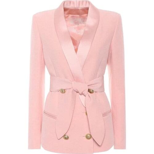 High Quality Pink Black White Blazer Women New Designer Long Sleeve double breasted Jacket Formal Spring Clothes Women blazer