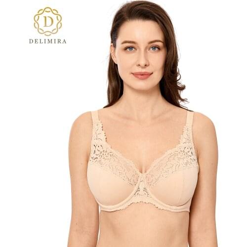 DELIMIRA Womens Plus size Floral Lace Minimizer Non Padded Full Figure Underwire Cotton Bra