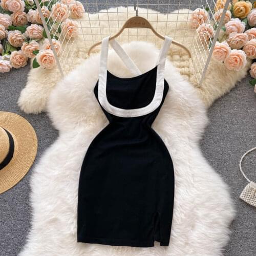 Woman dress patchwork dress colorblock dresses short sleeve round neck 2021 summer sling vestidos business attire hot