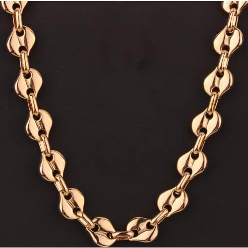 10mm New Arrive Handmade Gold Coffee Bean Chain Stainless Steel Mens Womens Necklace Or Bracelet Charming Jewelry 7-40inch Hot