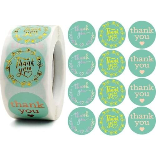 100-1000pcs Scrapbooking Seal Labels Sticker Green Thank You Stickers Small Business Sticker For Handmade Packaging Box Decor