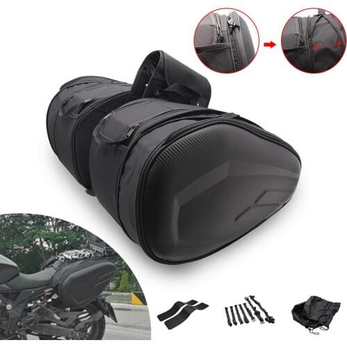 2pcs Universal Motorcycles Helmet Travel Bag Suitcase Saddlebags Waterproof Large Capacity with Rain Cover Black Scooter Offroad