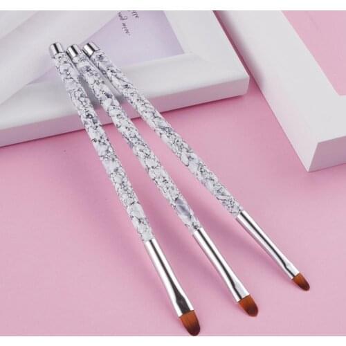 3Pcs Marble Round Top Cleaning Nail Art Brush Acrylic UV Gel Flower Painting Pen