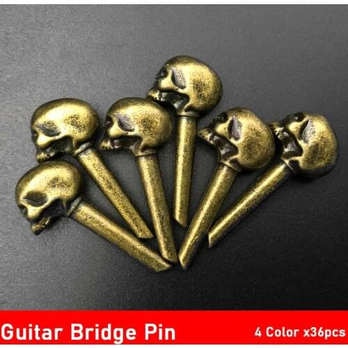 36pcs Brass Tailpiece Endpin Guitar Bridge Pin Skull Design Metal Bridge String End Pins for Acoustic Guitars