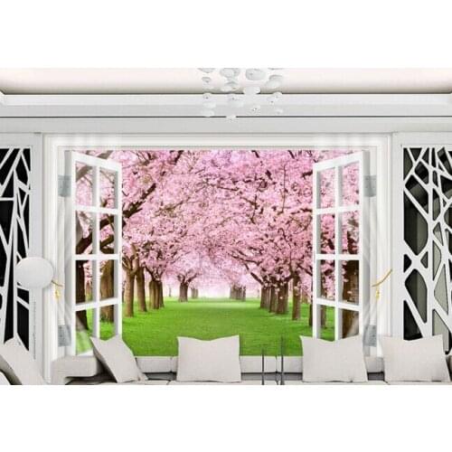 3d wallpaper custom mural non-woven 3d rom wallpaper Cherry blossom window 3 d TV setting wall photo wallpaper for walls 3d