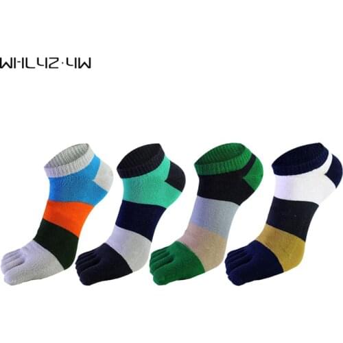 5 Pairs/Lot Pure Cotton Five Finger Socks For Mens No Show Ankle Socks With Toes Big Striped Novelty Breathable Calcetines Brand