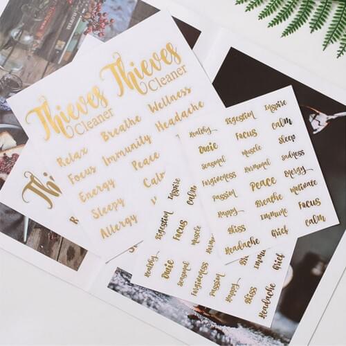 5 Sheets Essential Oil Bottle Letters Label Tags Waterproof Self-Adhesive Pasters Oil Bottle Sticker Decals For Glass Pot Jars