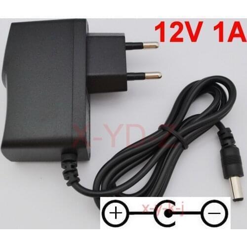 50PCS 12V1A High quality AC/DC 12V 1A Switching Power Supply adapter Reverse Polarity Negative Inside EU plug 5.5mm x 2.1-2.5mm