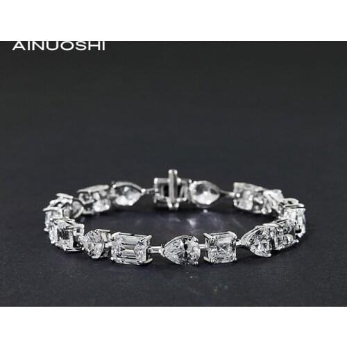 AINUOSHI 925 Sterling Silver Simulated SONA Diamond Various shapes Simple Bracelet Women Chain Length 15~18CM