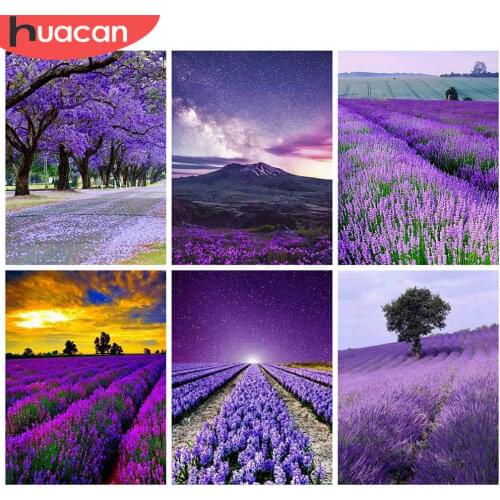 HUACAN 5d Diamond Painting Lavender Mosaic Nature Handmade Gift DIY Diamond Embroidery Landscape Home Decor Craft Kit