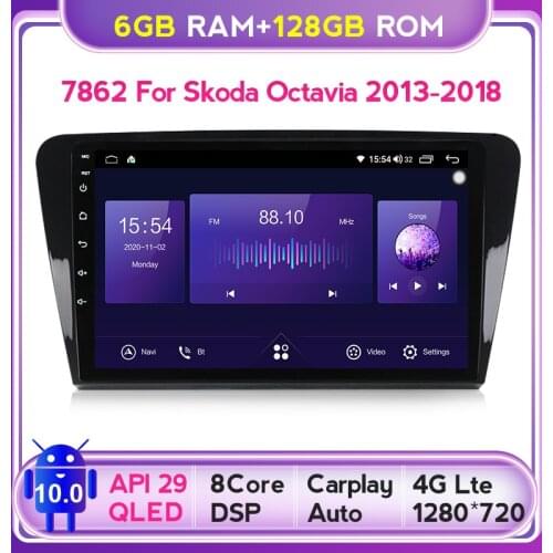 6+128G QLED Android 10 Car Radio Multimedia For SKODA Octavia 3 A7 2013 2014 2015 2016 2018 Video Player Navigation GPS no 2 din