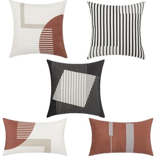 30X50CM/45X45CM Cushion Cover Simple Abstract Geometric Digital Printing Chenille Sofa Throw Pillow Cover Waist Pillowcase