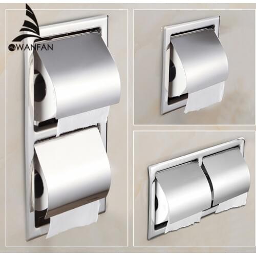 Stainless Steel Toilet Paper Holder Chrome Wall Mounted Concealed Bathroom Roll Paper Box Waterproof Multiple Types WF-18030