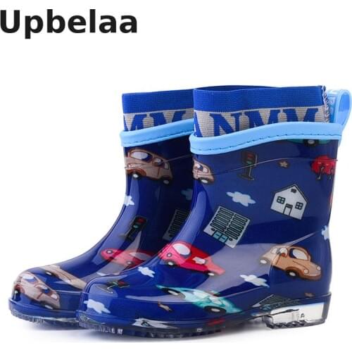 Cartoon Kids Rain Shoes PVC Rubber Boot For Boys/Girls Children Water Shoes Waterproof Rainboots Non-slip Four Seasons Removable