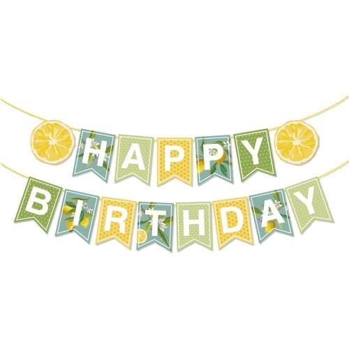 DIY Lemon Happy Birthday Banner Baby Shower Fresh Yellow Lemon Party Decorations Wall Hanging Bunting Kids Birthday Party Favors