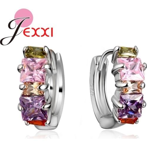 Elegant 925 Sterling Silver Circle Hoop Earring Colourful Cubic Zirconia Crystal Piercing Earrings Brincos Ear Jewelry