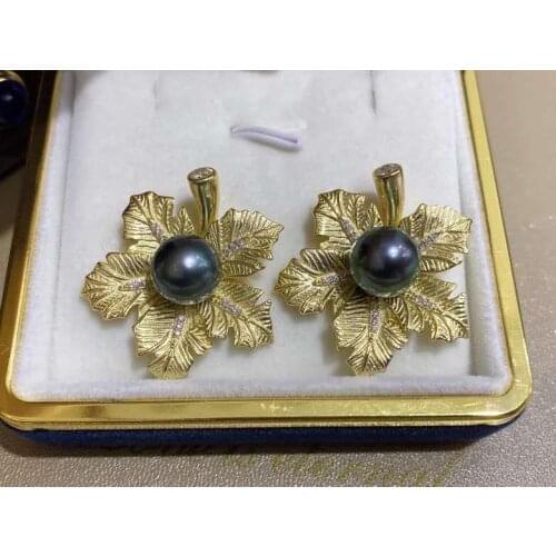 Elegant Leaf Maple Design Pearl Pendant With 9-10mm Tahitian Black Pearl Charm Pendant Chain Gifts