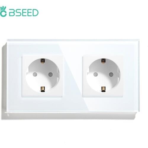 BSEED Doubl Power Outlet EU Wall Socket Electrical Socket 250V Child Safety Protection Crystal Glass White Black Gold 16A