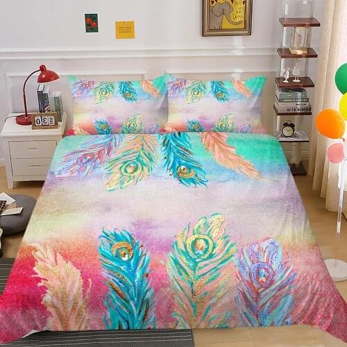 Fanaijia Bohemian Feather Bedding Set Double Size DreamCatcher Duvet Cover Set with Pillowcase Galaxy Comforter Sets