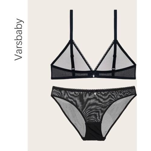 Varsbaby Lingerie Bra Set Sexy Womens Lace Wire Free Bra+See Though Thong Comfortable Breathable