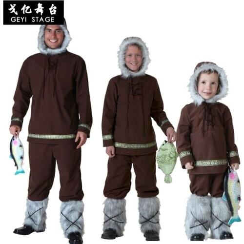 Cos Eskimo Costume Halloween childrens day stage performance Arctic Aboriginal costume parent-child Costume