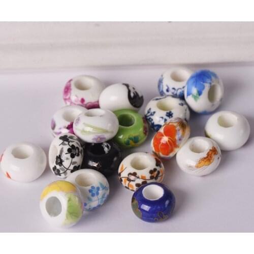 1# 15x9mm Round Flower Patterns Ceramic Porcelain Big Hole Loose Beads For Jewelry European Charms Bracelet Making DIY