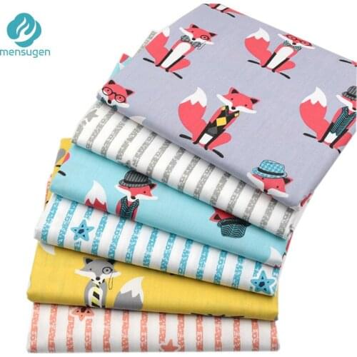Mensugen Cartoon Fox Stripes 100% Cotton Fabric Meters for Patchwork Quilting Baby Bedding Sheet Blanket Pillows Sewing Cloth