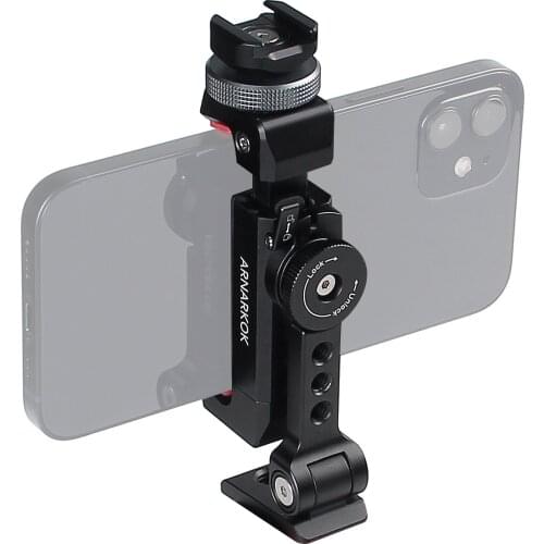 Metal Phone Tripod Mount+Rotating Cold Shoe 360 Rotate and Tilt Angles,Compatible with iPhone Samsung Smartphone Holder Adapter