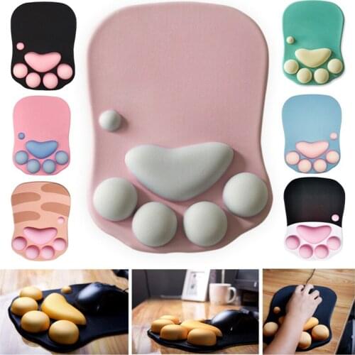 3D Cute Mouse Pad Computer Anime Soft Cat Paw Mouse Pads Wrist Rest Support Comfort Silicon Memory Foam Gaming Mousepad Mat