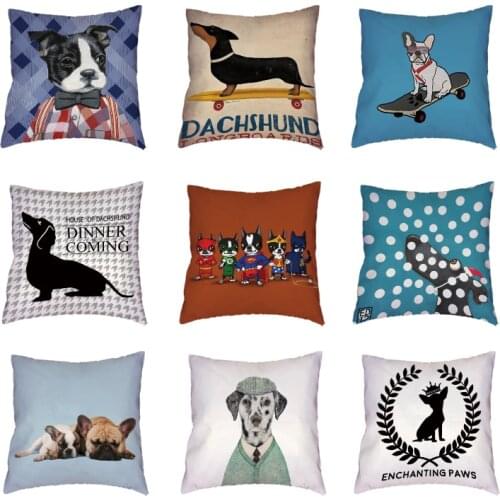 Lovely Christmas Dachshund White Cushion Cover Children Room Car Home Decor Peach Skin French Bulldog Throw Pillow Cases 45x45cm