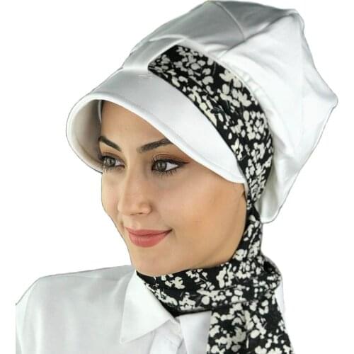 Islamic Fashion Muslim Women Hijab 2021 Trend Single Size Bathing Cap Beret Ready Shawl Scarf Buckle Hat White Scarf Hat Bone
